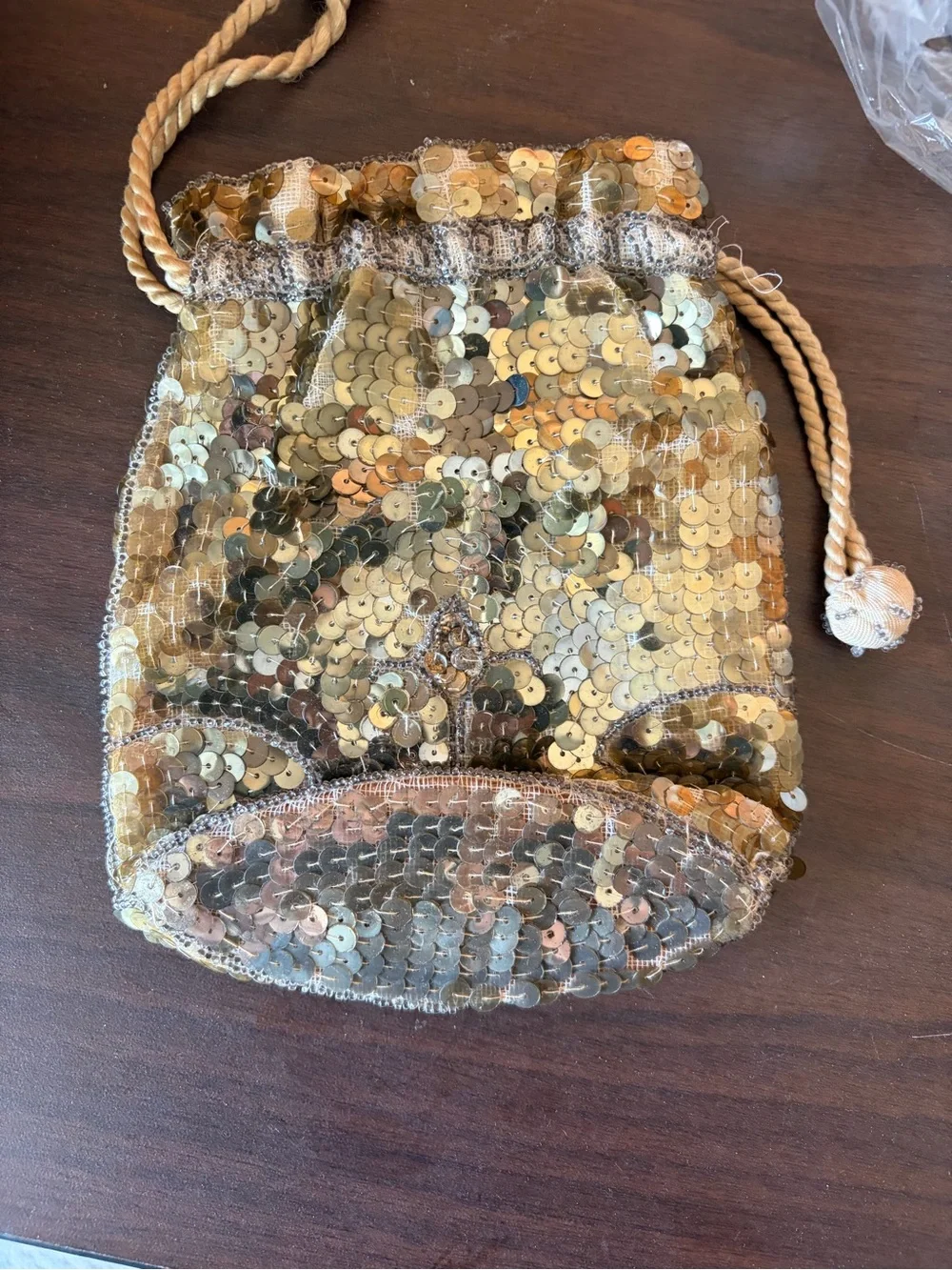 Gold Sequin Drawstring Women’s Bag